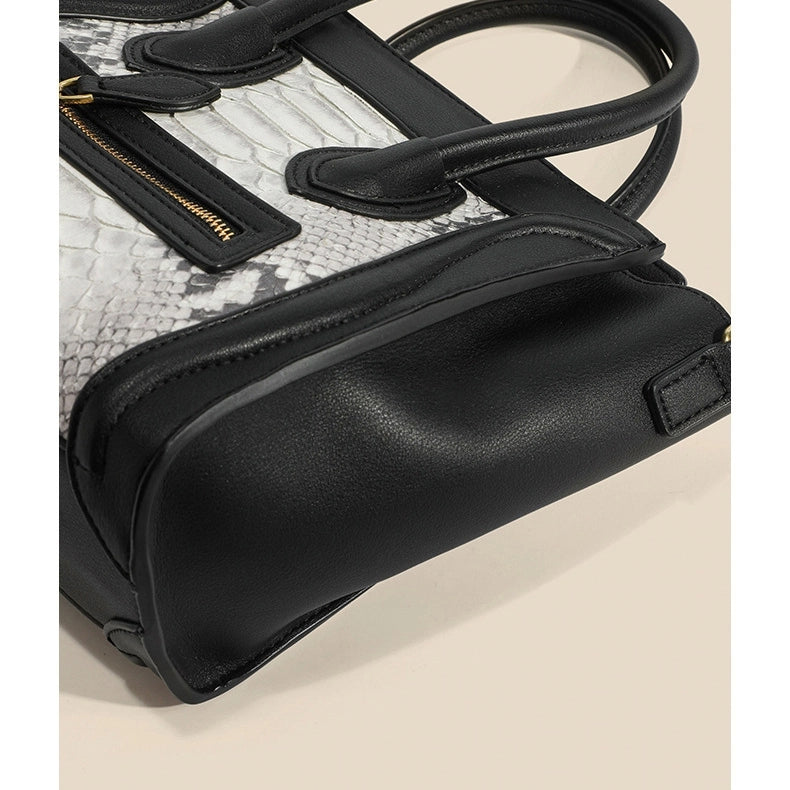 Black and White Smiling Face Leather Python Printed Tote Handbags | PRUSES