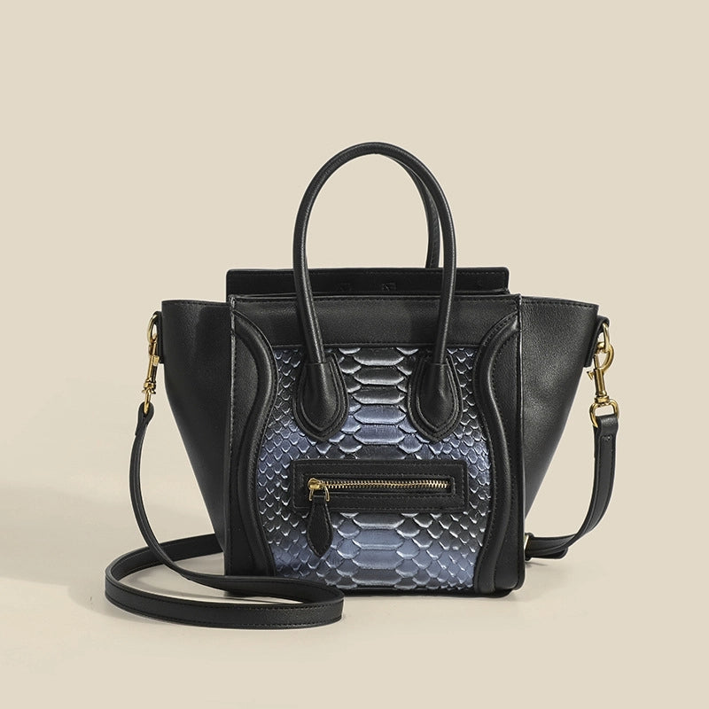 Black and White Smiling Face Leather Python Printed Tote Handbags | PRUSES