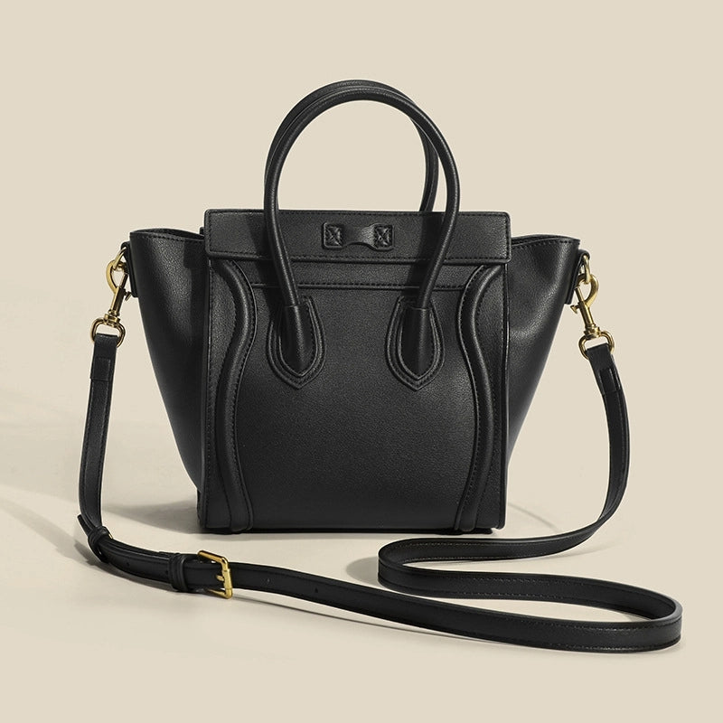 Black and White Smiling Face Leather Python Printed Tote Handbags | PRUSES