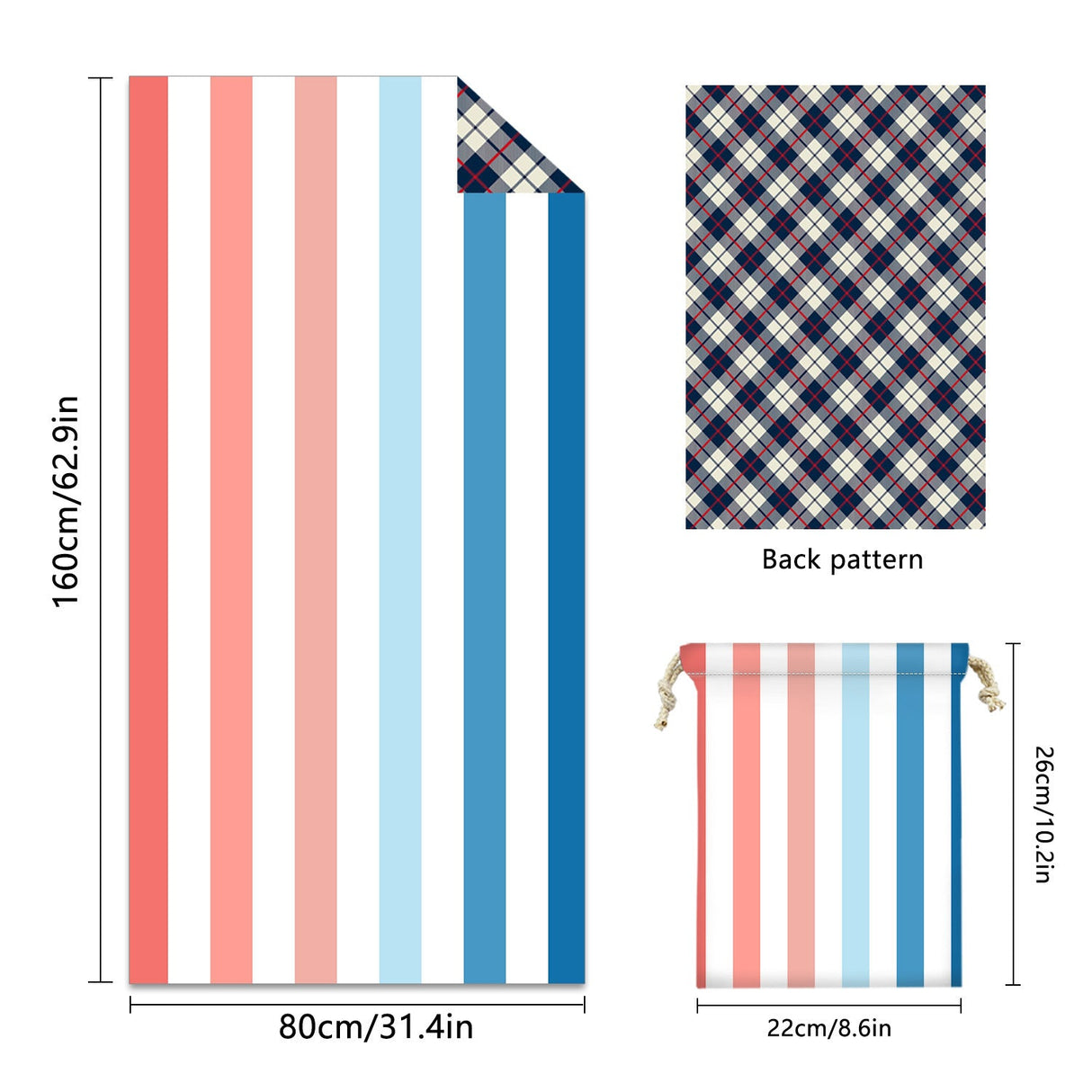 Striped Double - faced fleece Reversible Beach Towel | PRUSES - PRUSES