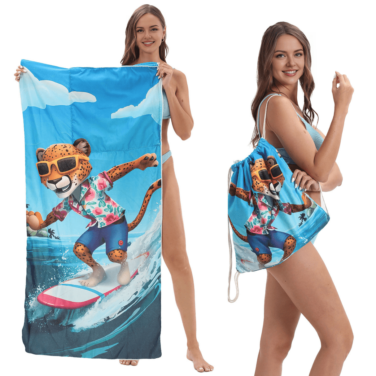 Surf Cheetah Drawstring beach towel | PRUSES - PRUSES