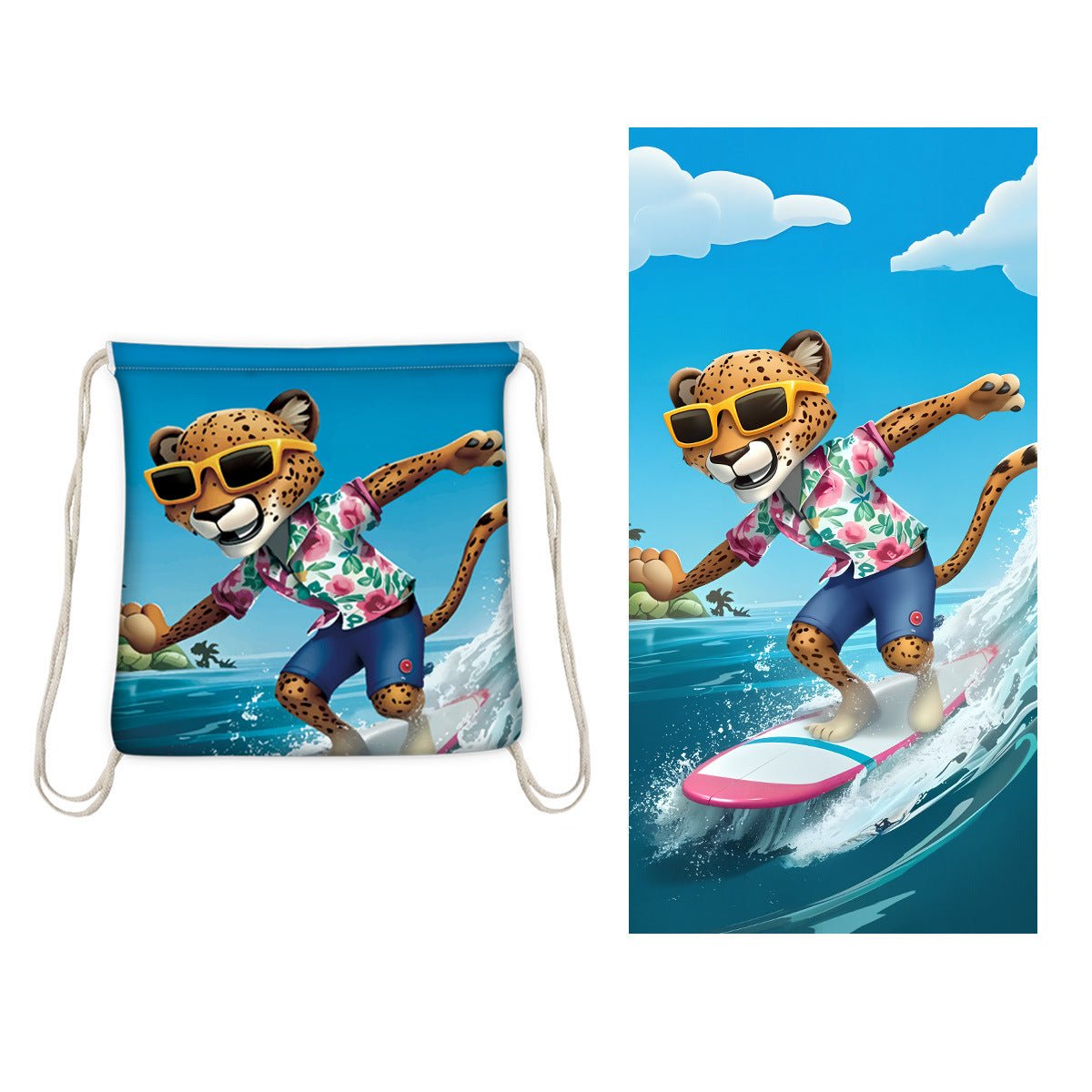 Surf Cheetah Drawstring beach towel | PRUSES - PRUSES