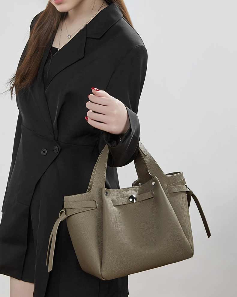 Women's Gray Genuine Leather Minimalist Structured Handbag