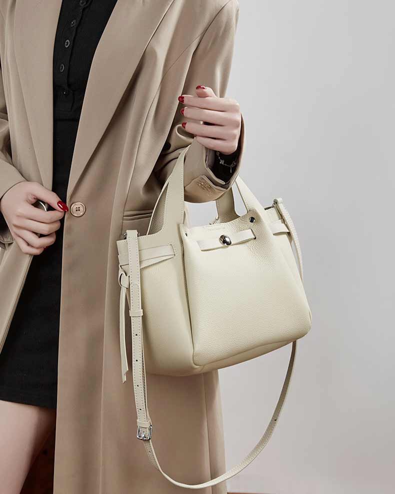 Women's Off-White Genuine Leather Minimalist Structured Handbag