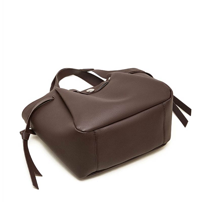 Women's Coffee Genuine Leather Minimalist Structured Tote Bag Bottom