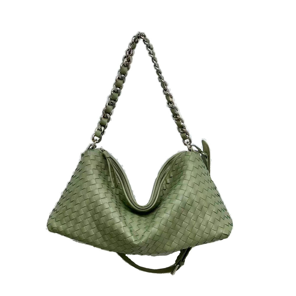 Women Leather Woven Large Tote Bags Zipper Chain Bags | PRUSES - PRUSES