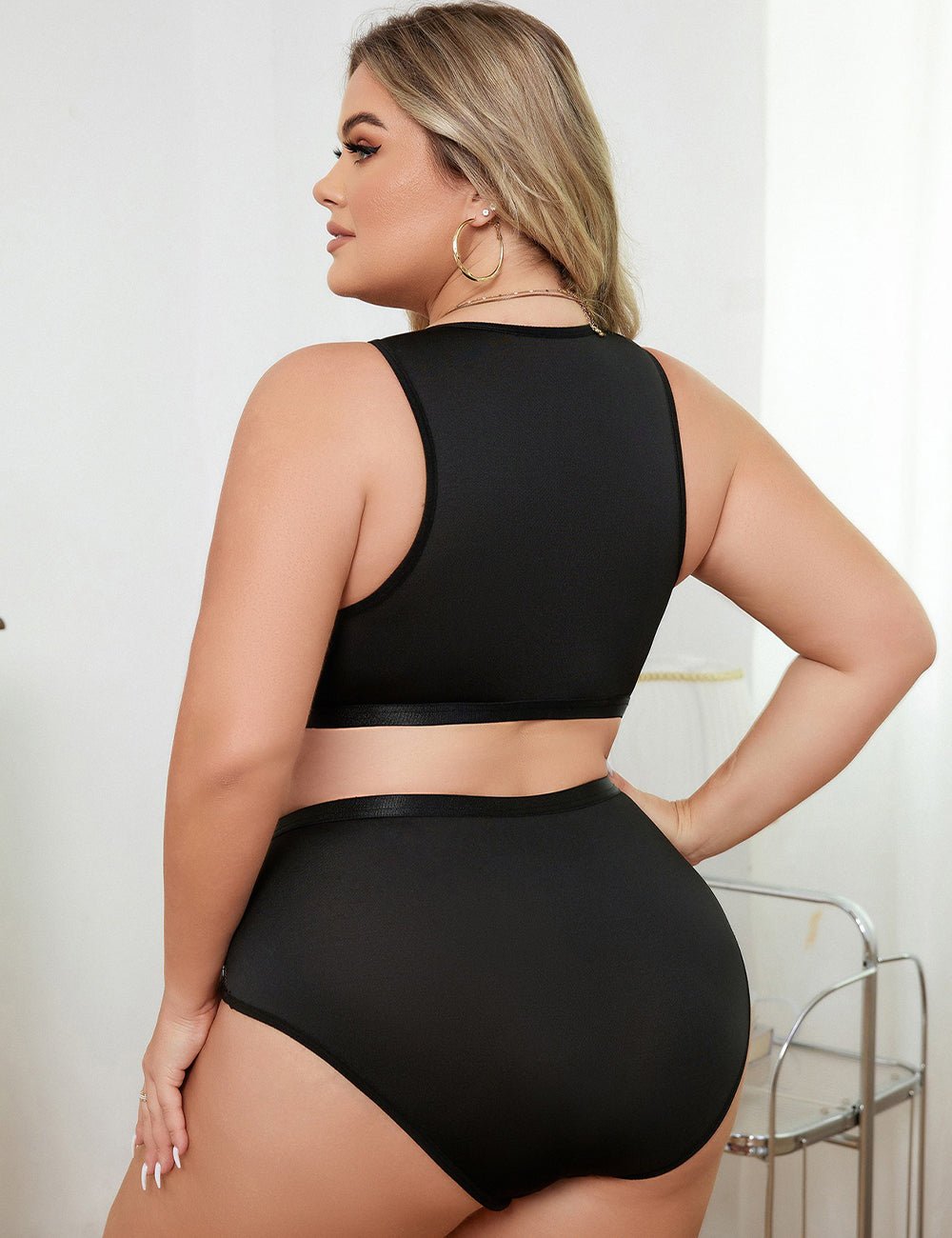 Women Plus Size Black Lace Push Up Bra Set - PRUSES