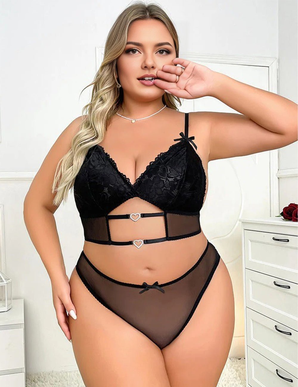 Women Plus Size Black Mesh Braset - PRUSES