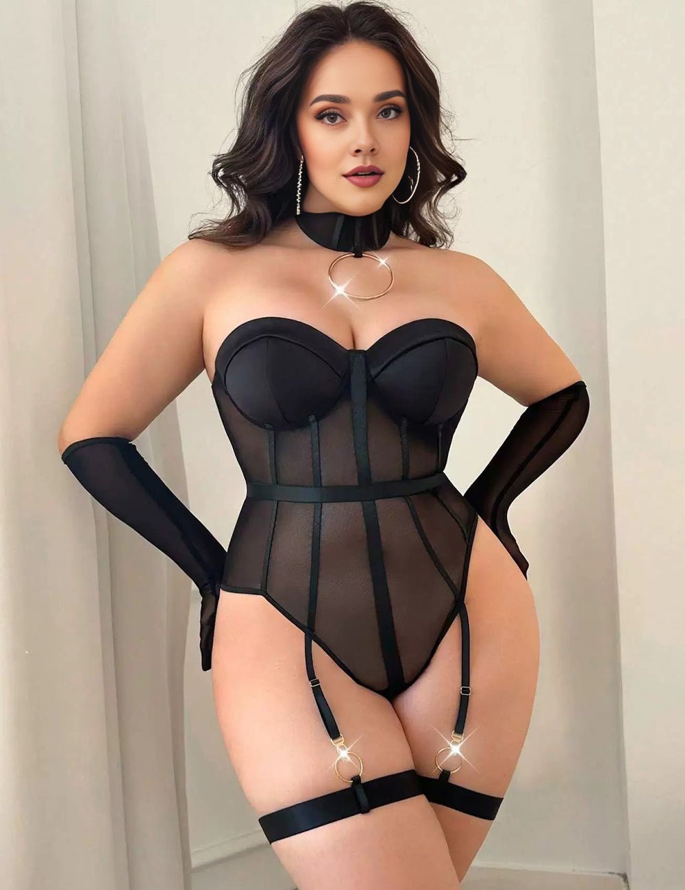 Women Plus Size Black Strapless Corset Sexy Bodysuit - PRUSES