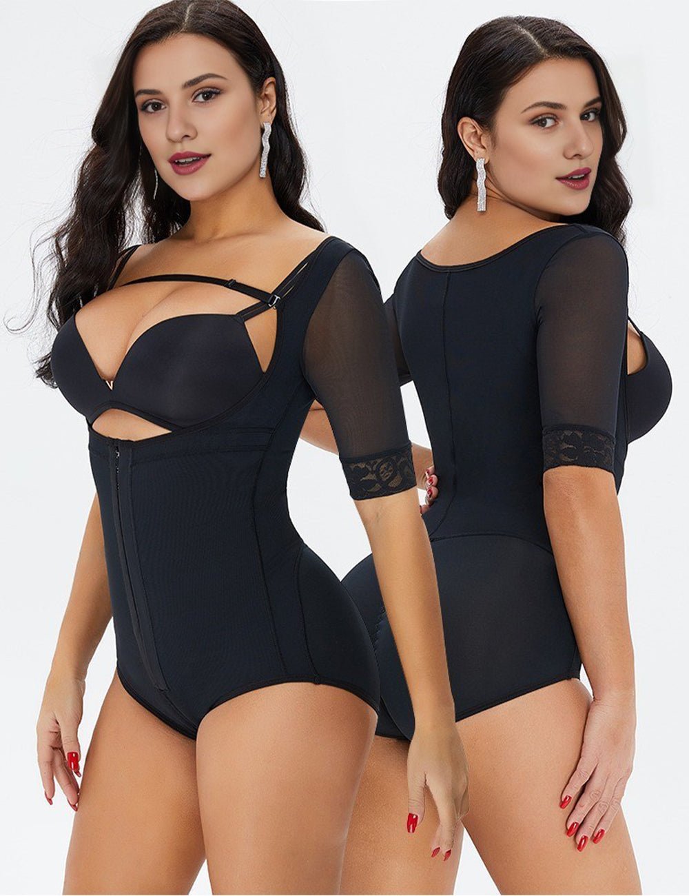 Women Plus Size Black Tummy Control Shapewear Bodysuit - PRUSES