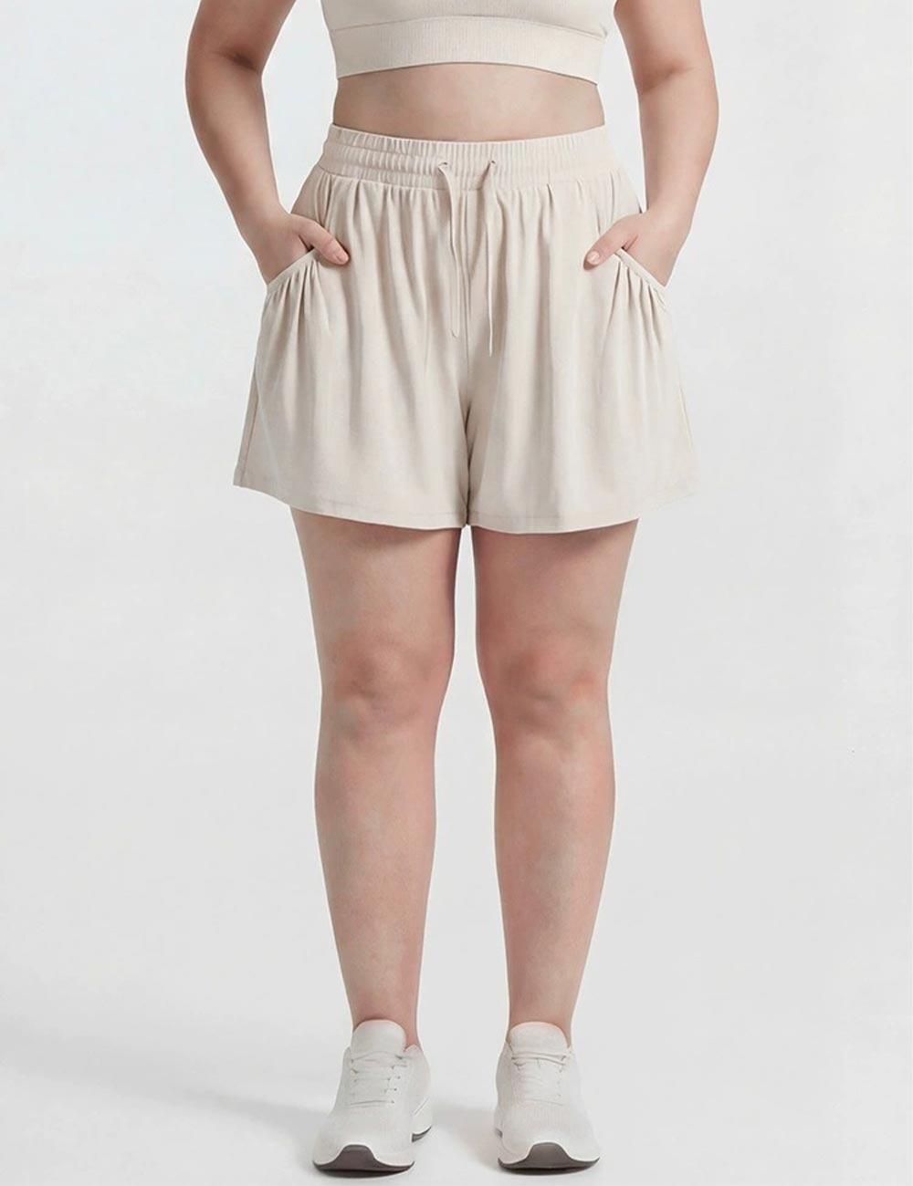 Women Plus Size Creamy White Breathable Workout Shorts Loose Yoga Shorts