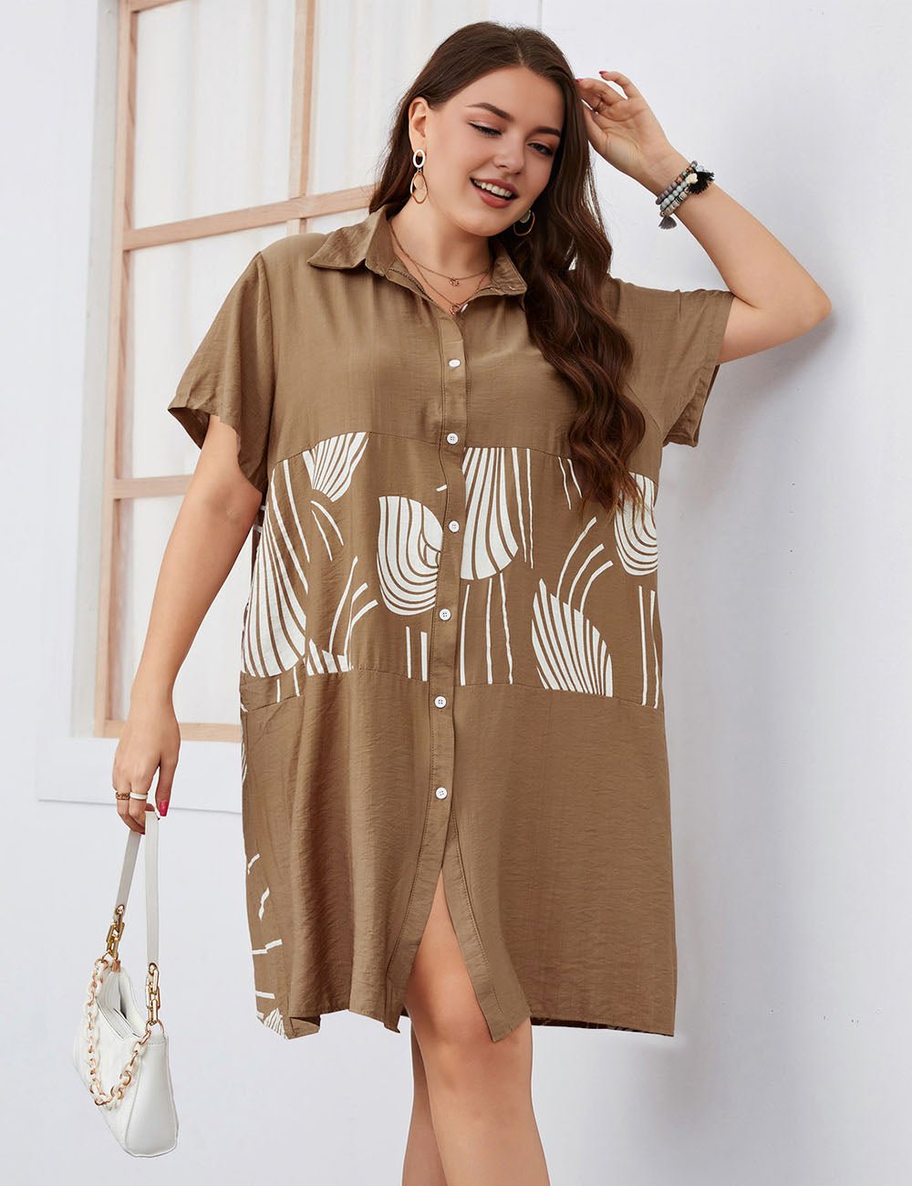 Women Plus Size Button - Down Loose - Fitting Long Shirt | PRUSES - PRUSES