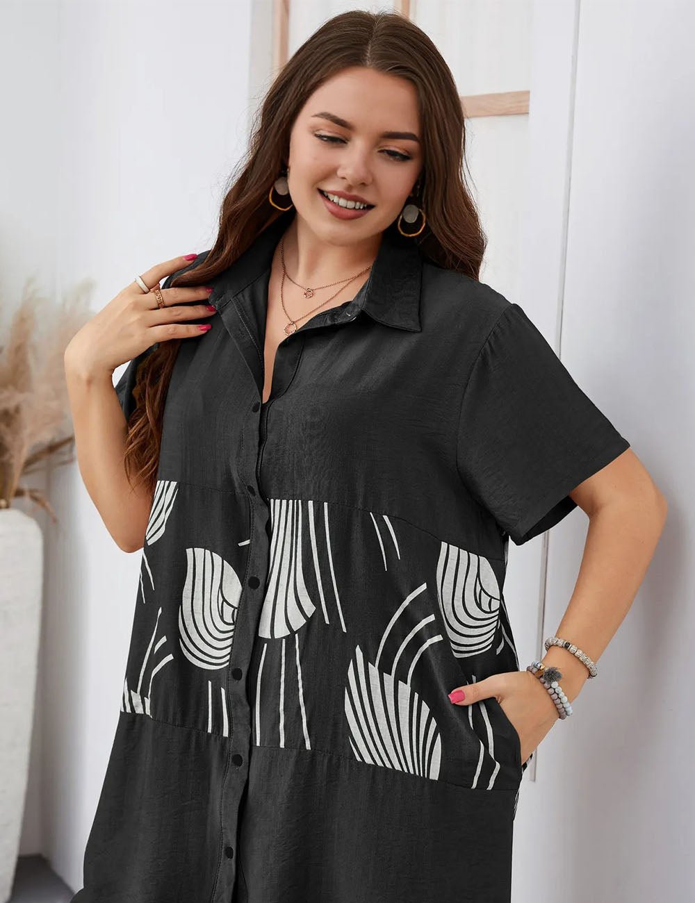 Women Plus Size Button - Down Loose - Fitting Long Shirt | PRUSES - PRUSES