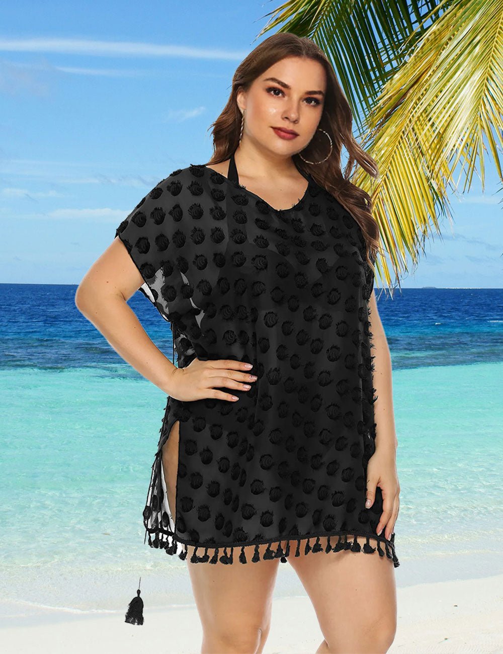 Women Plus Size Chiffon Fringe Panel Cover - Up | PRUSES - PRUSES
