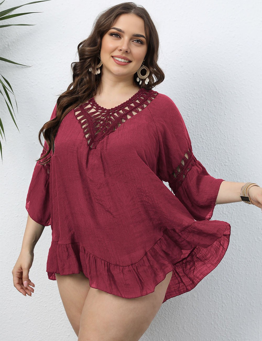 Women Plus Size Crochet Paneled Open Back Cover - up | PRUSES - PRUSES