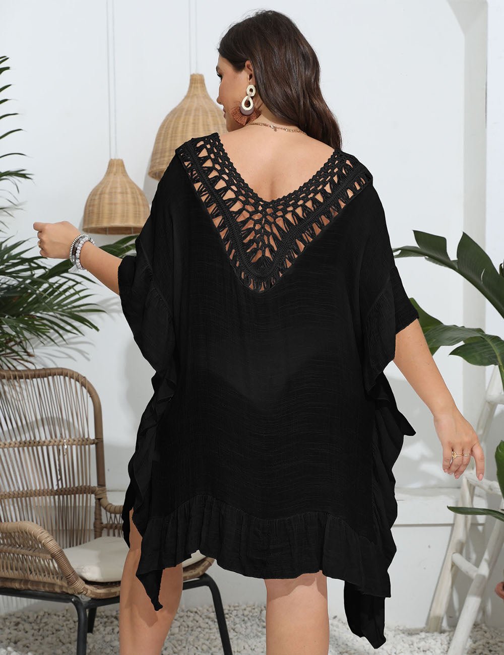 Women Plus Size Crochet Ruffled Beach Dress Cover - Up | PRUSES - PRUSES