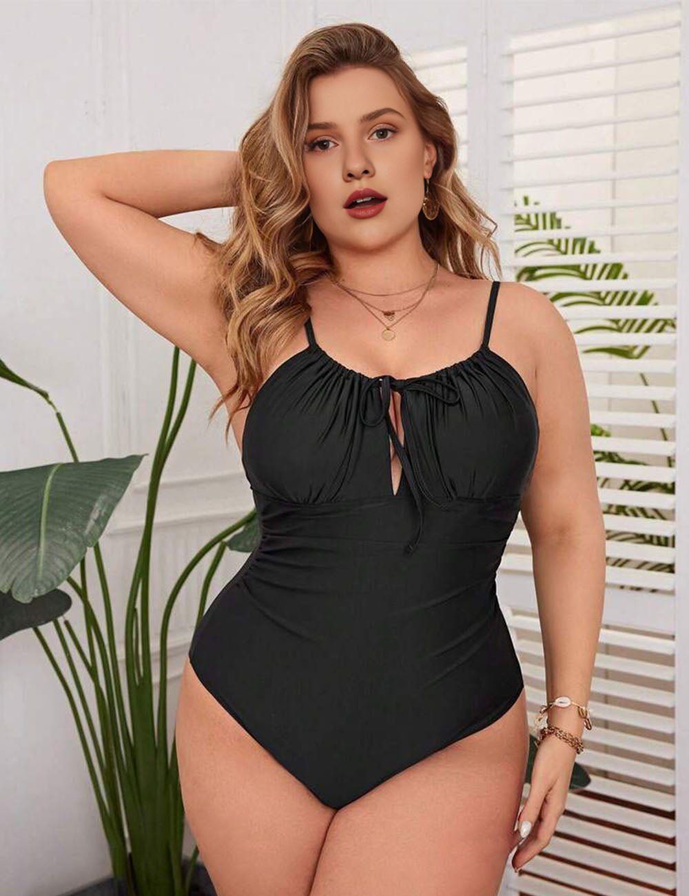 Women Plus Size Drawstring Ruched One Piece Swimsuit - PRUSES