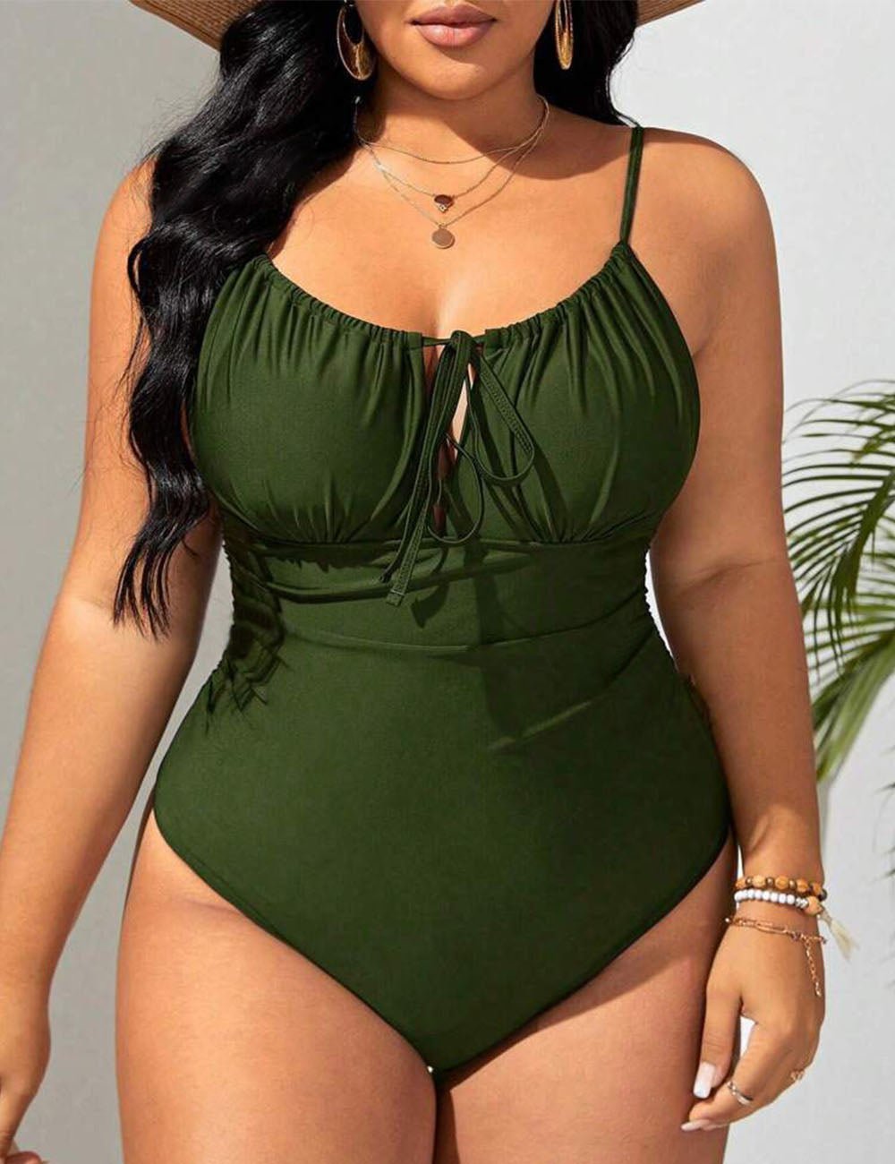 Women Plus Size Drawstring Ruched One Piece Swimsuit - PRUSES
