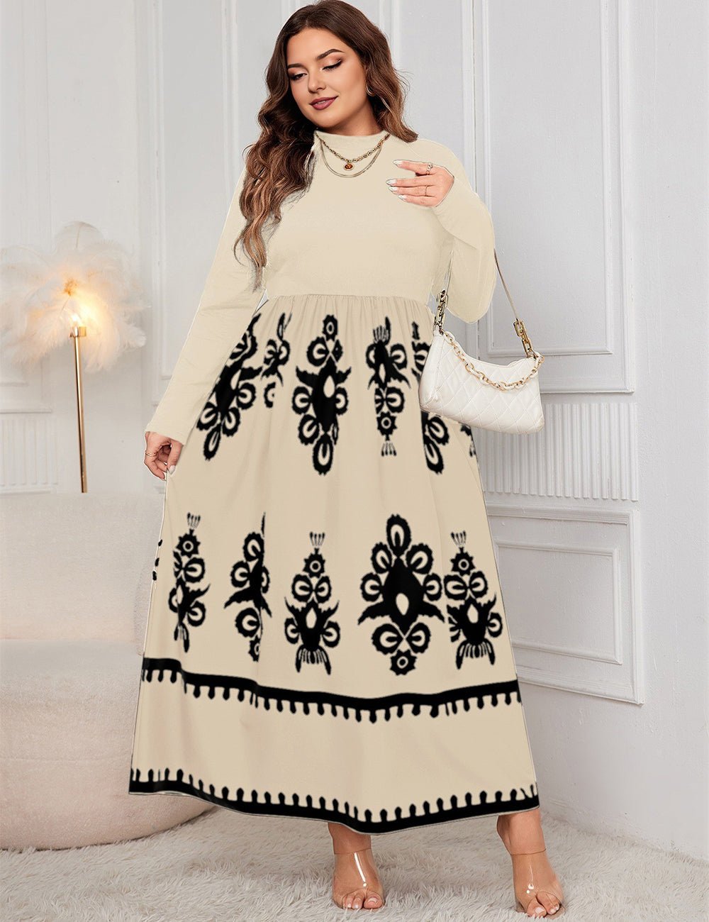Women Plus Size Elegant Contrast Print Maxi Dress - PRUSES