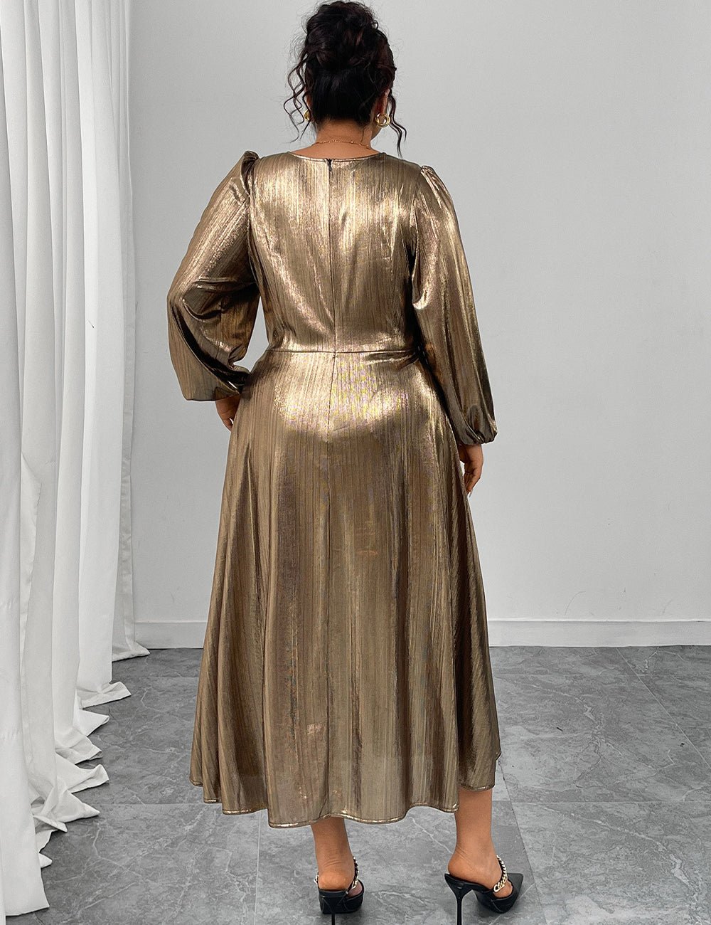 Women Plus Size Elegant Golden Maxi Dress - PRUSES