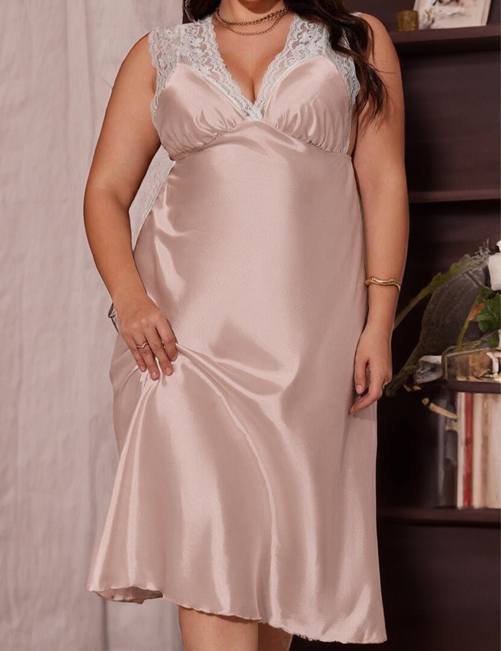 Women Plus Size Elegant Lace Patchwork Sleep Dress | PRUSES - PRUSES