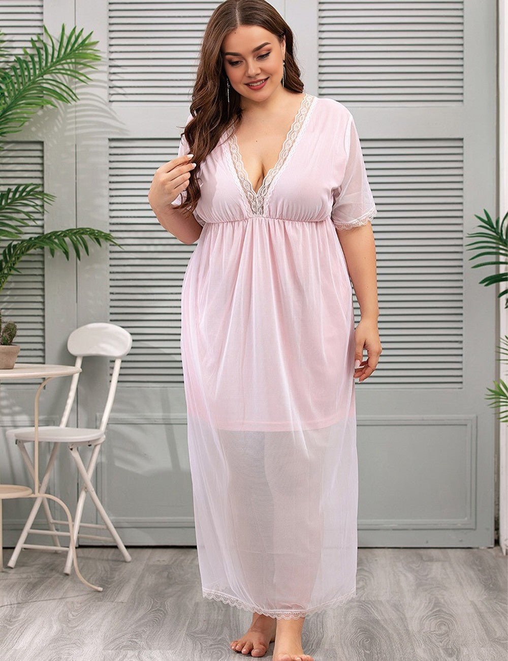 Women Plus Size Elegant Sexy Mesh Long Home Dress | PRUSES - PRUSES