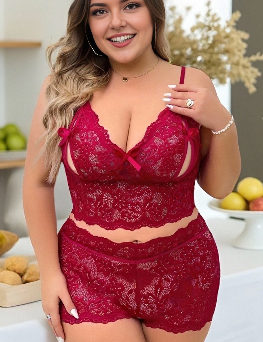 Women Plus Size Erotic Lace Cut - Out Bra Set | PRUSES - PRUSES