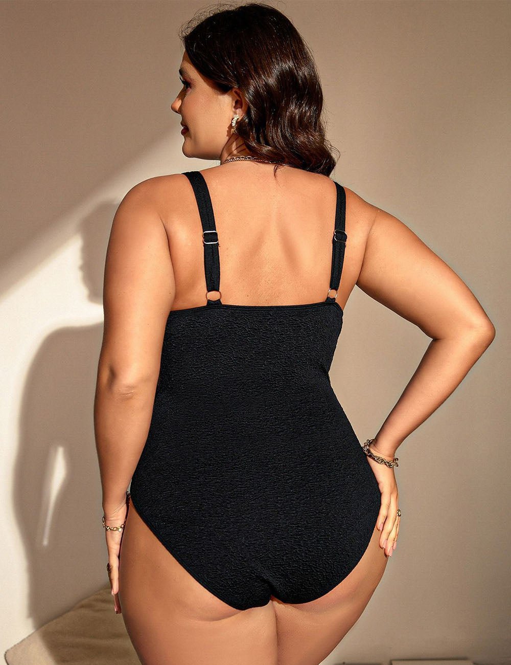 Women Plus Size Floral Lace Trim Special Fabric Swimsuit - PRUSES