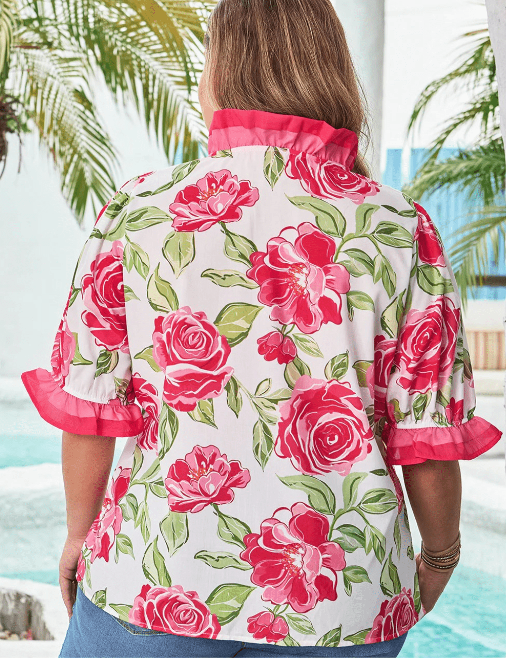 Women Plus Size Floral Print Frilled Detail Blouse | PRUSES - PRUSES
