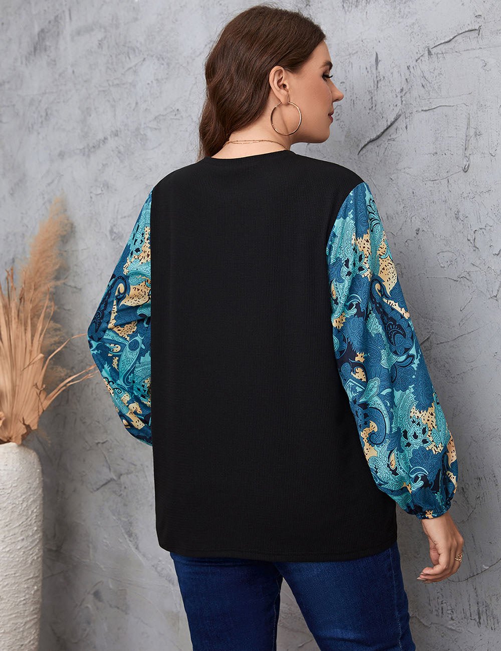 Women Plus Size Floral Print Lantern Sleeve Tee | PRUSES - PRUSES