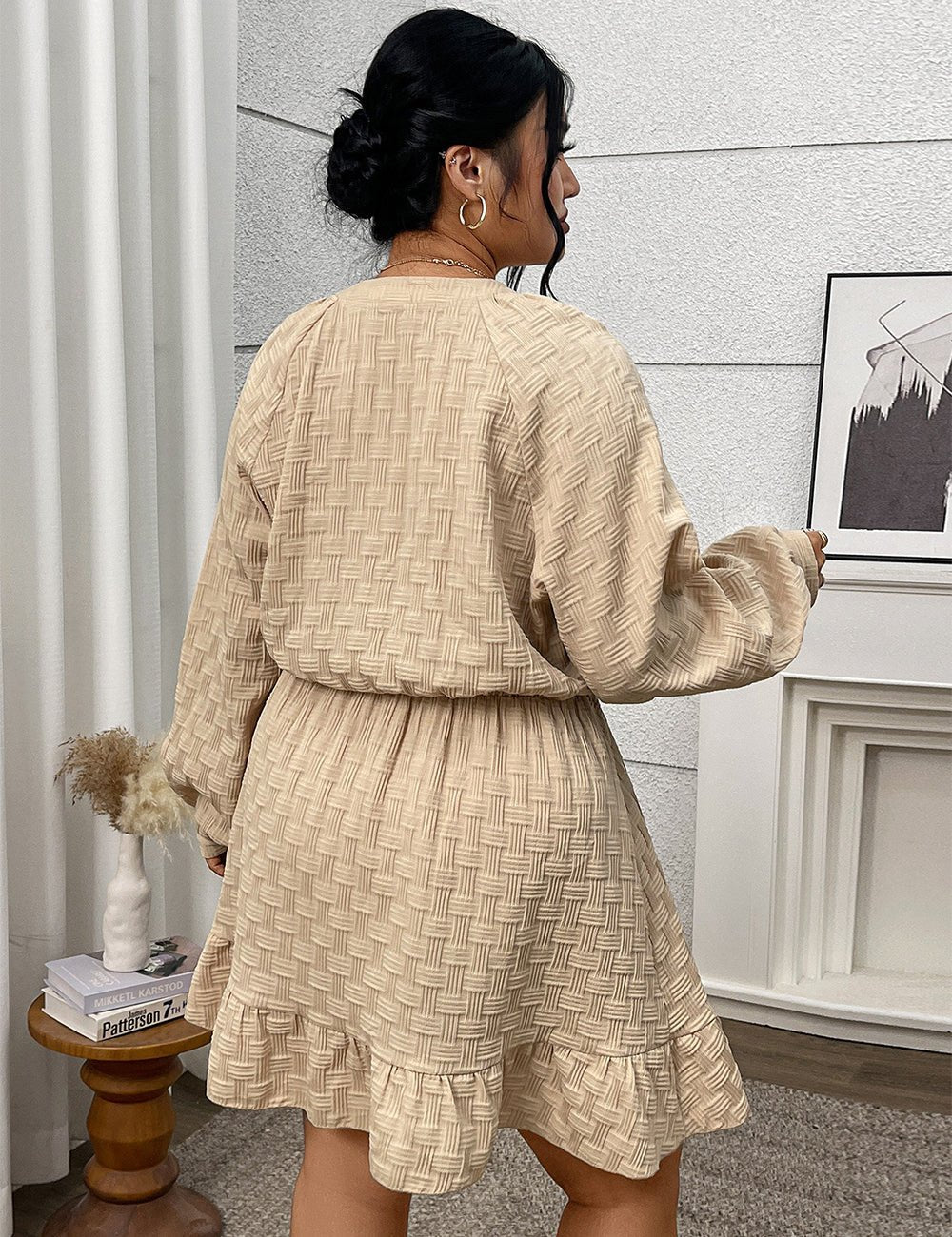 Women Plus Size French Vintage Jacquard Waist Dress - PRUSES