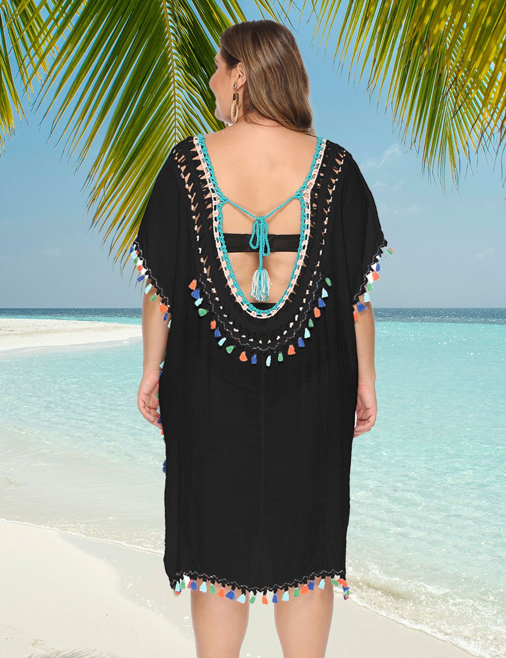 Women Plus Size Fringed Deep V - Neck Cover - Up | PRUSES - PRUSES