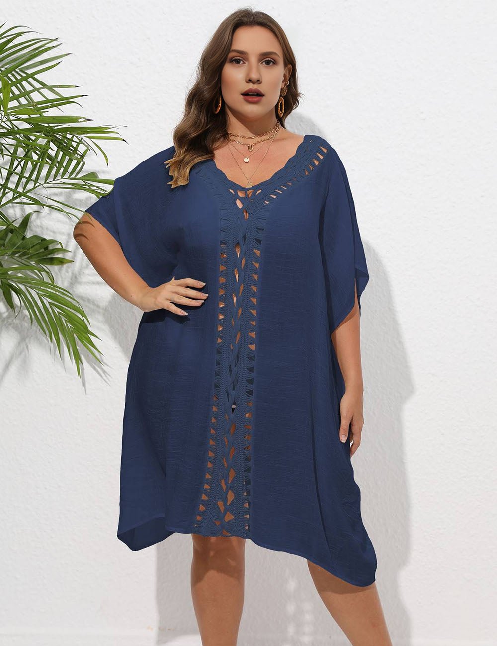 Women Plus Size Hand Crochet Patchwork Loose Bikini Cover - up - PRUSES
