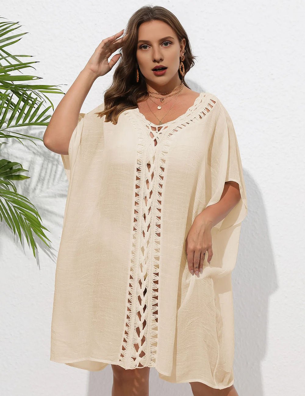 Women Plus Size Hand Crochet Patchwork Loose Bikini Cover - up - PRUSES