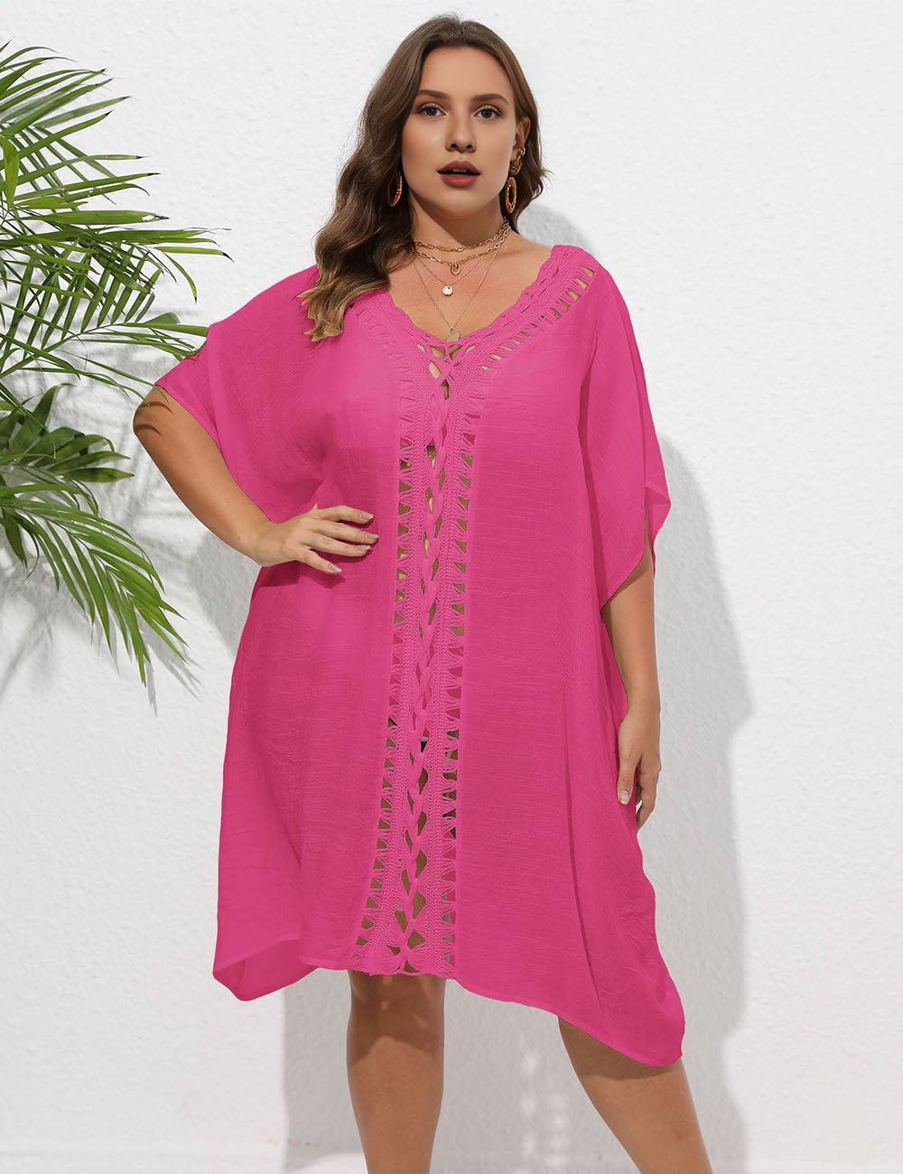 Women Plus Size Hand Crochet Patchwork Loose Bikini Cover - up - PRUSES