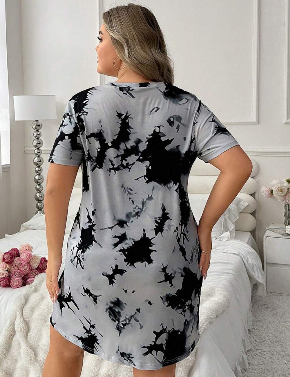 Women Plus Size Heart Pattern Tie Dye Nightdress | PRUSES - PRUSES