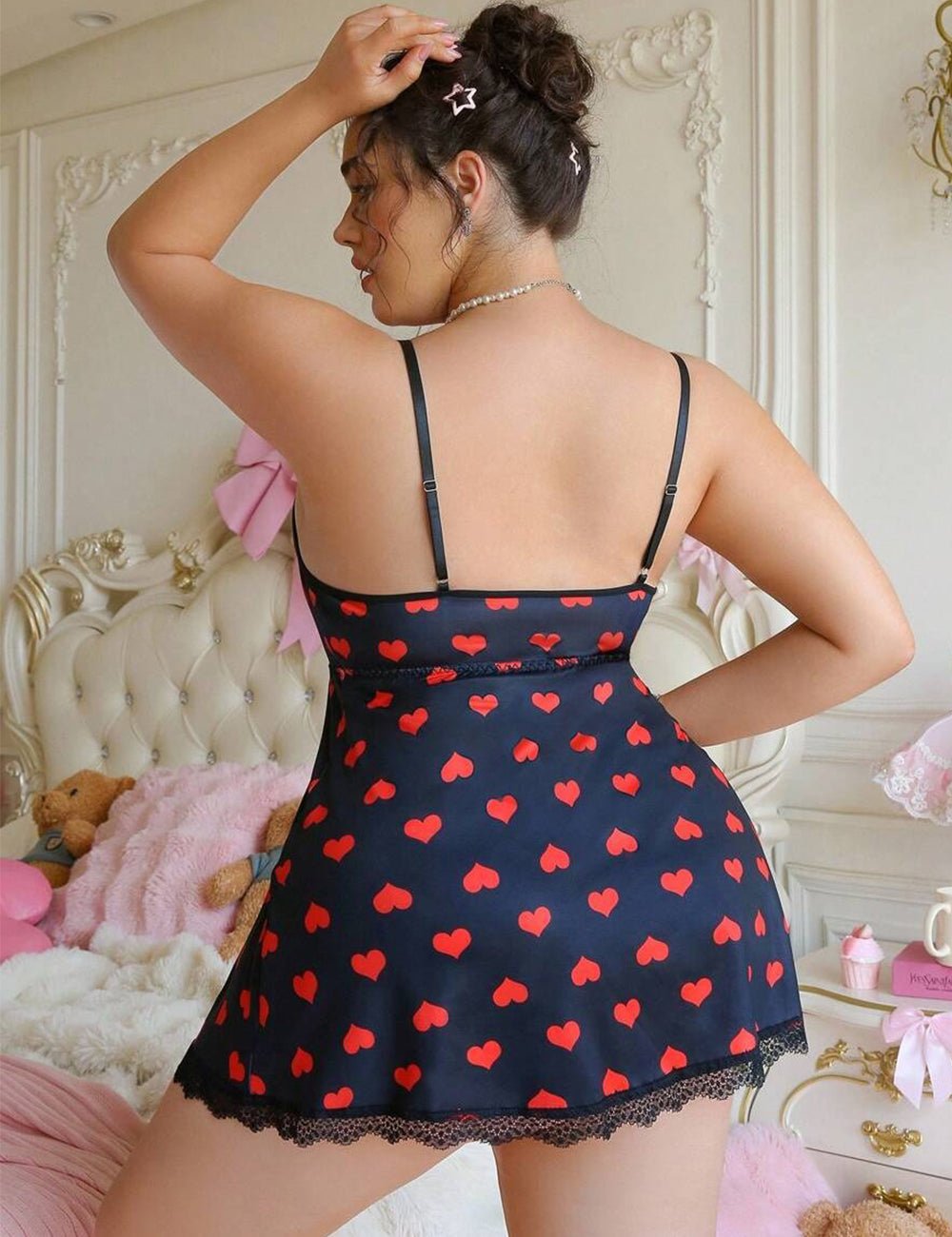 Women Plus Size Heart Print Chemise - PRUSES