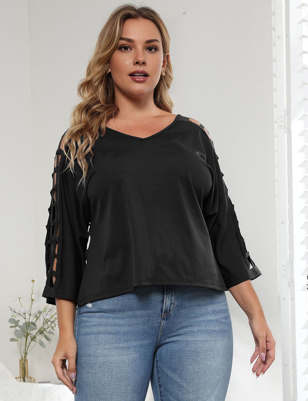Women Plus Size Hollow Out Mesh Tops Loose | PRUSES - PRUSES