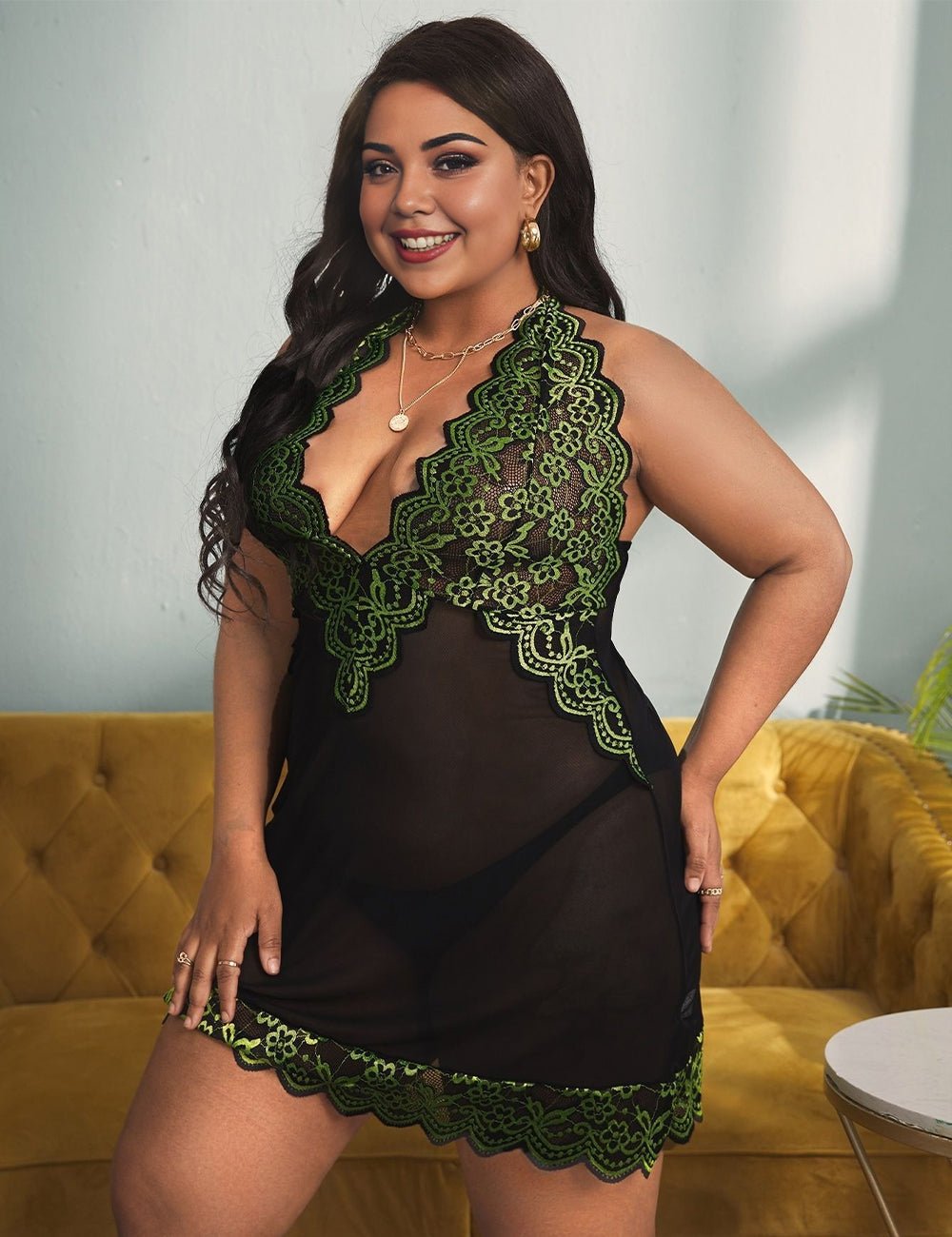 Women Plus Size Lace Babydoll Nightwear - PRUSES