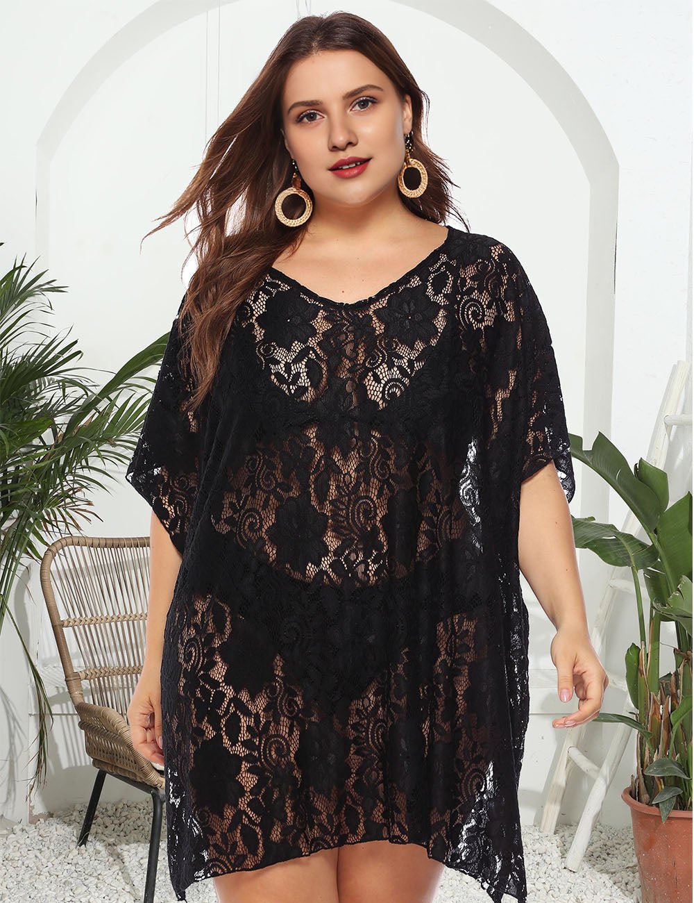 Women Plus Size Lace Bikini Cover Up - PRUSES