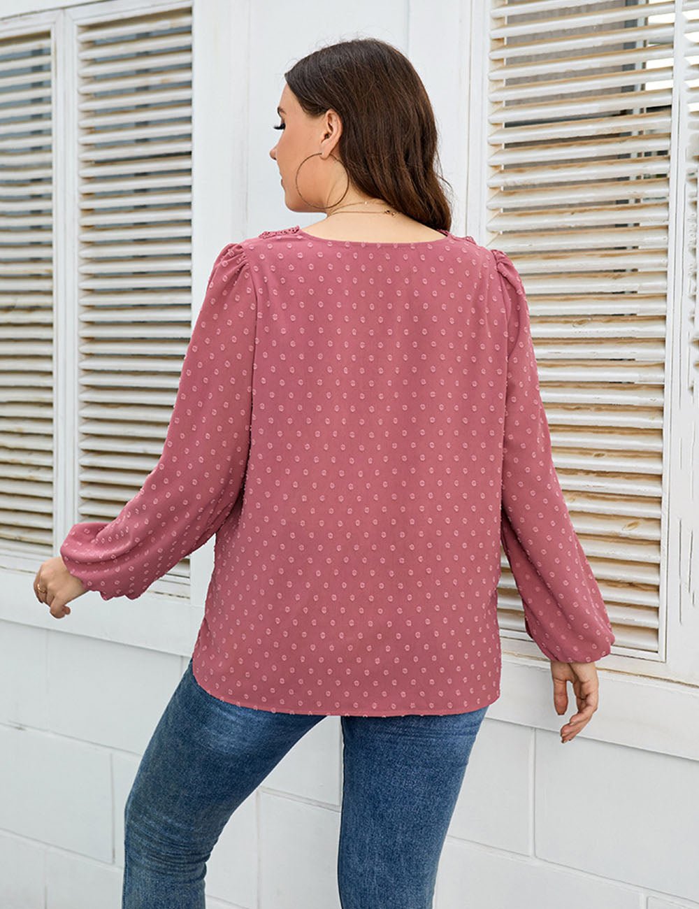 Women Plus Size Lace Trim V - Neck Balloon Sleeve Blouse | PRUSES - PRUSES