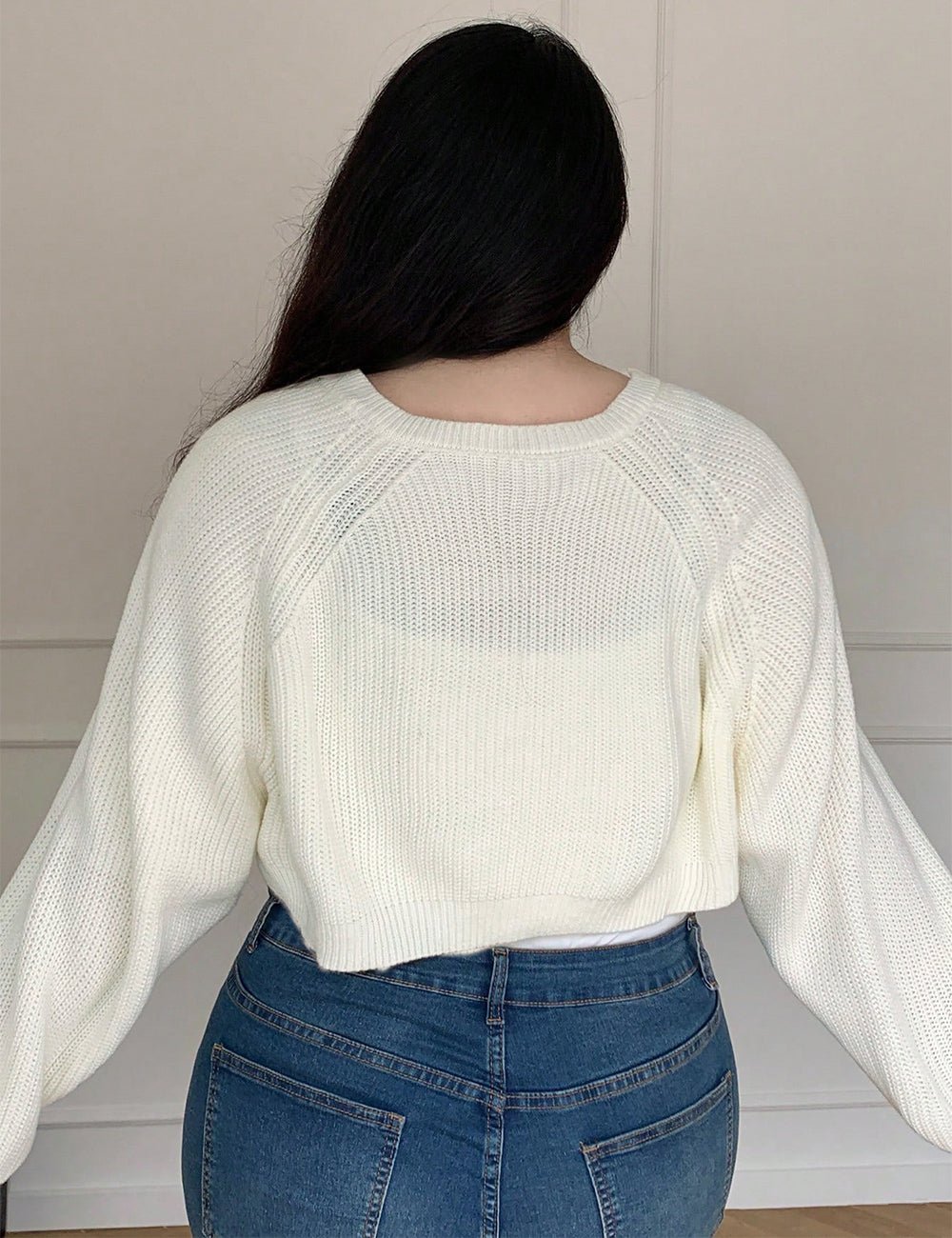 Women Plus Size Lantern Sleeve Knit Shrug Cardigan - PRUSES