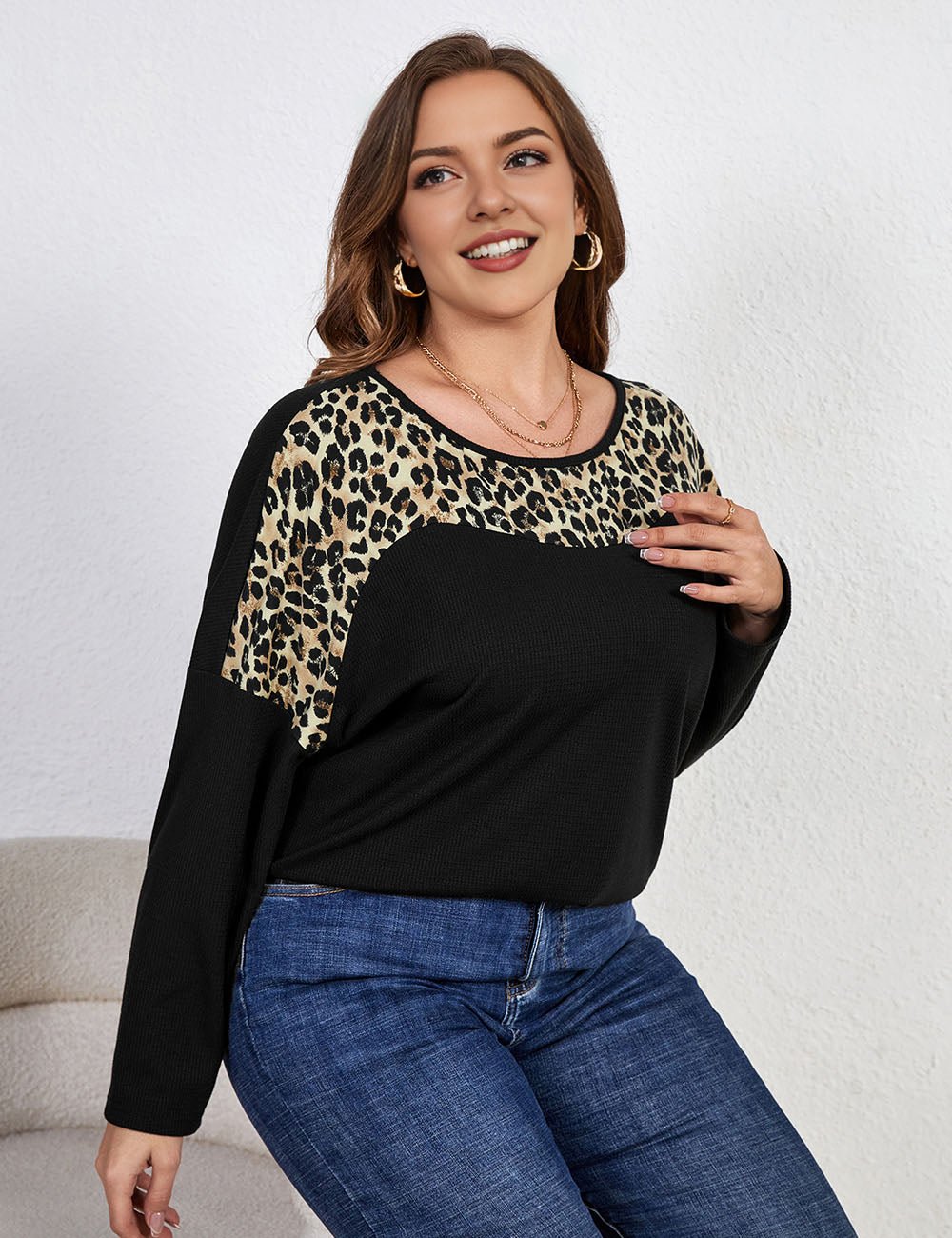 Women Plus Size Leopard Print Long Sleeve T Shirt | PRUSES - PRUSES