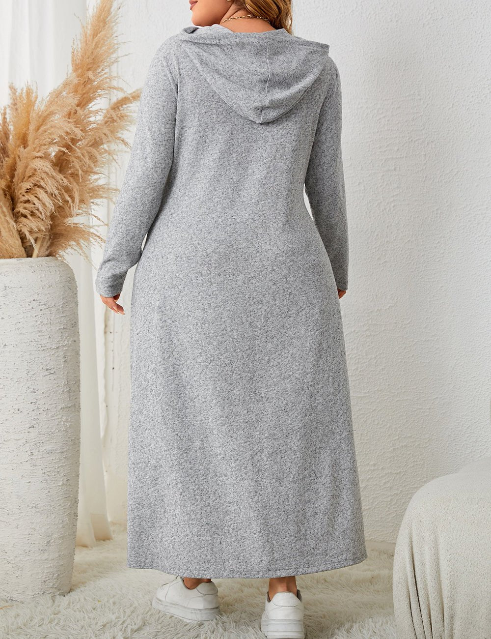 Women Plus Size Long Sleeve Hooded Sweatshirt Dress - PRUSES