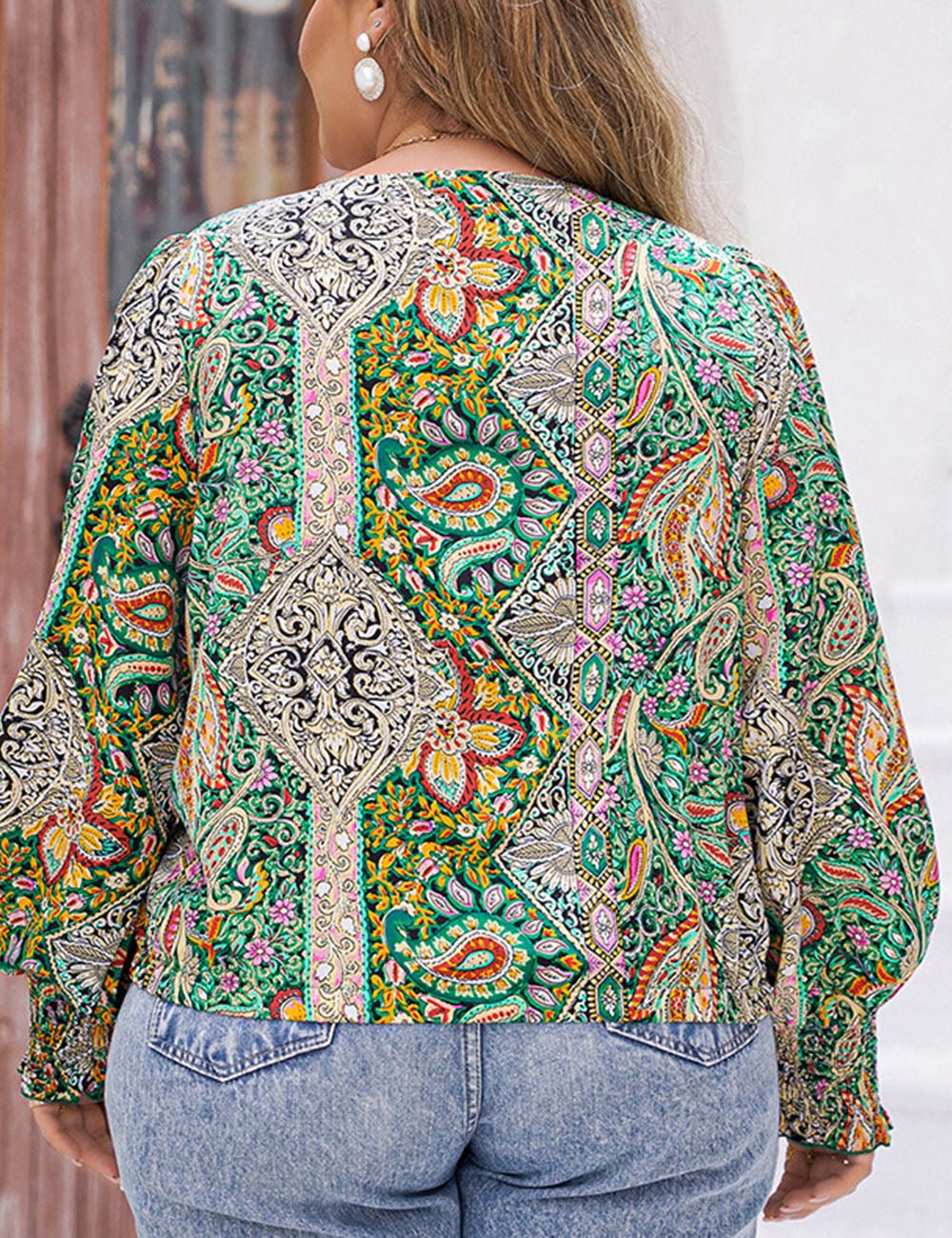 Women Plus Size Long Sleeve Paisley Print Shirt | PRUSES - PRUSES