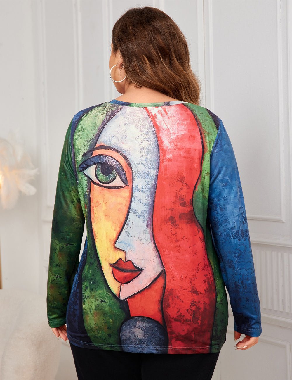 Women Plus Size Long Sleeve Print Oversized T-Shirts - PRUSES