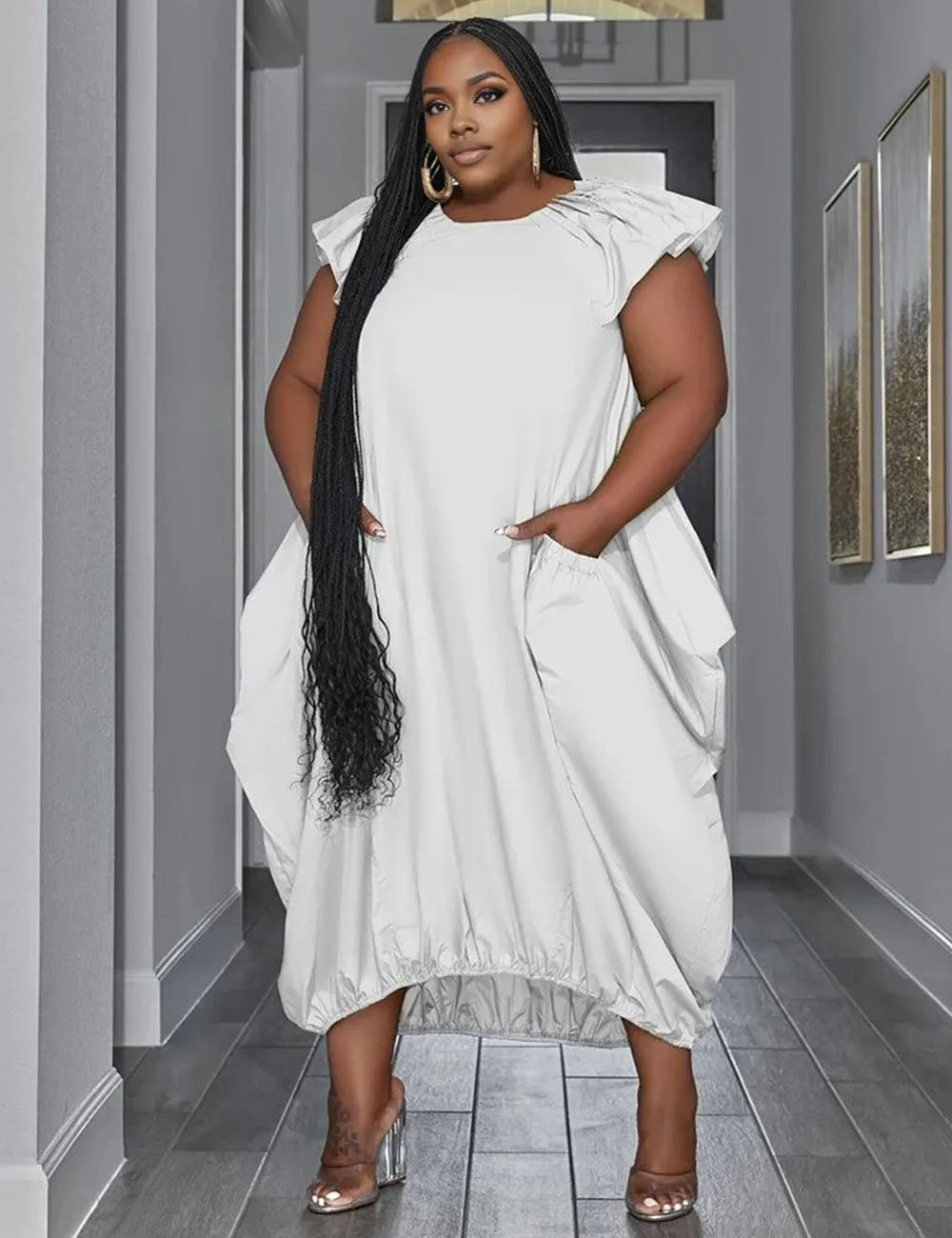 Women Plus Size Loose Pockets Elegant Maxi Dress - PRUSES
