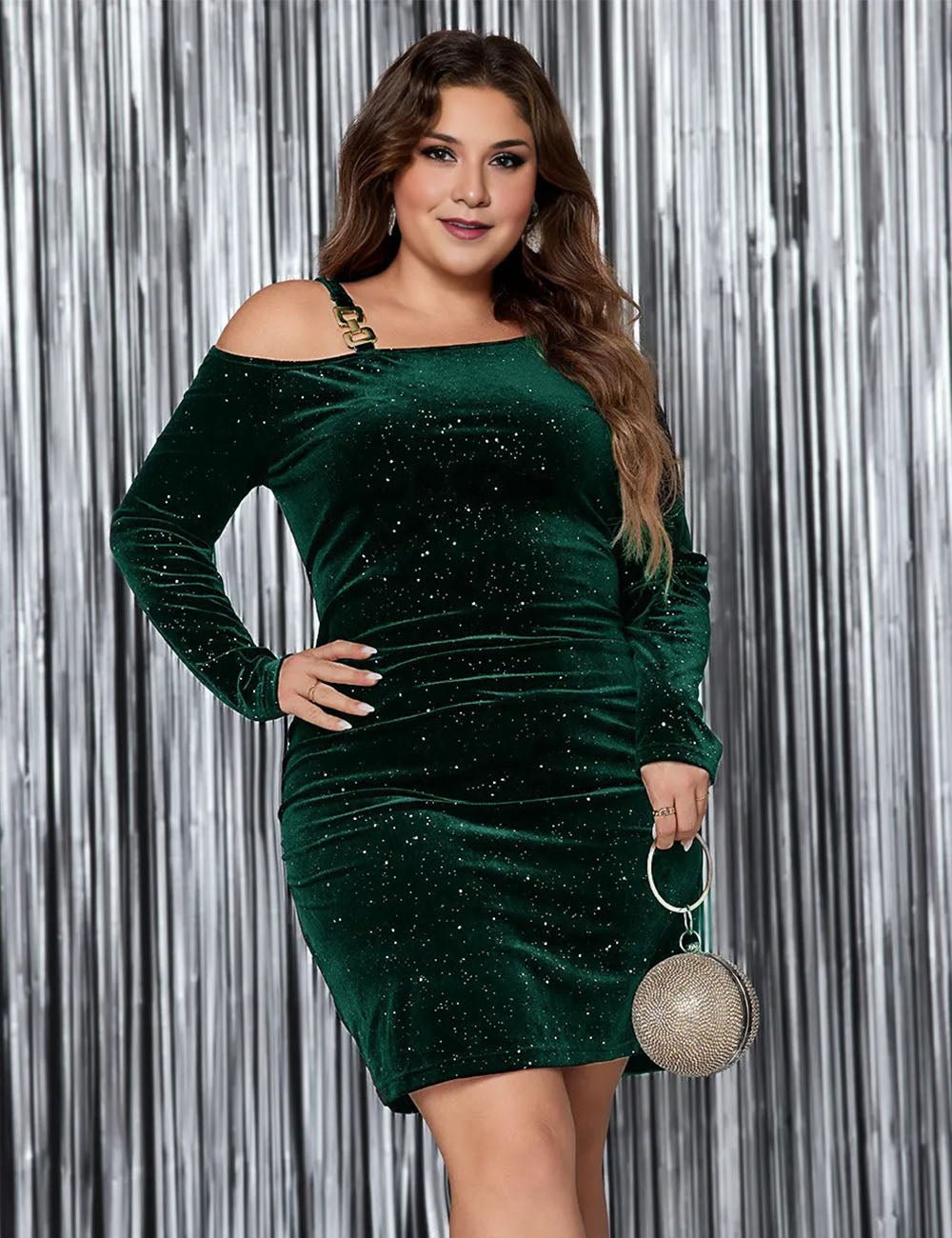 Women Plus Size Off - The - Shoulder Sequined Fitted Dress - PRUSES