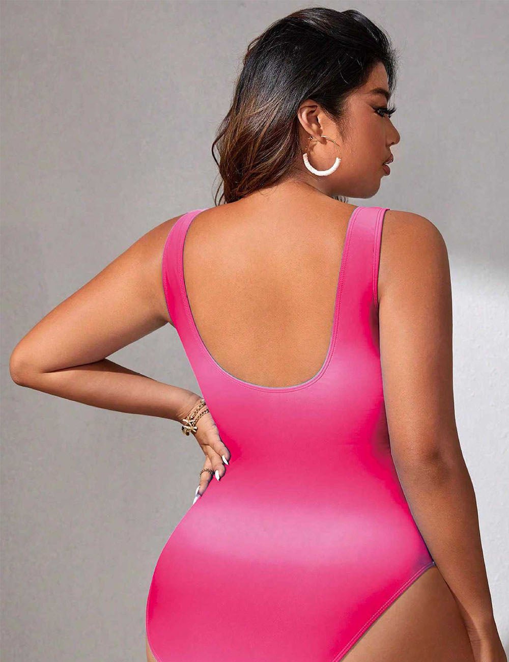 Women Plus Size Ombre Twist Front Ruched One Piece Swimsuit - PRUSES