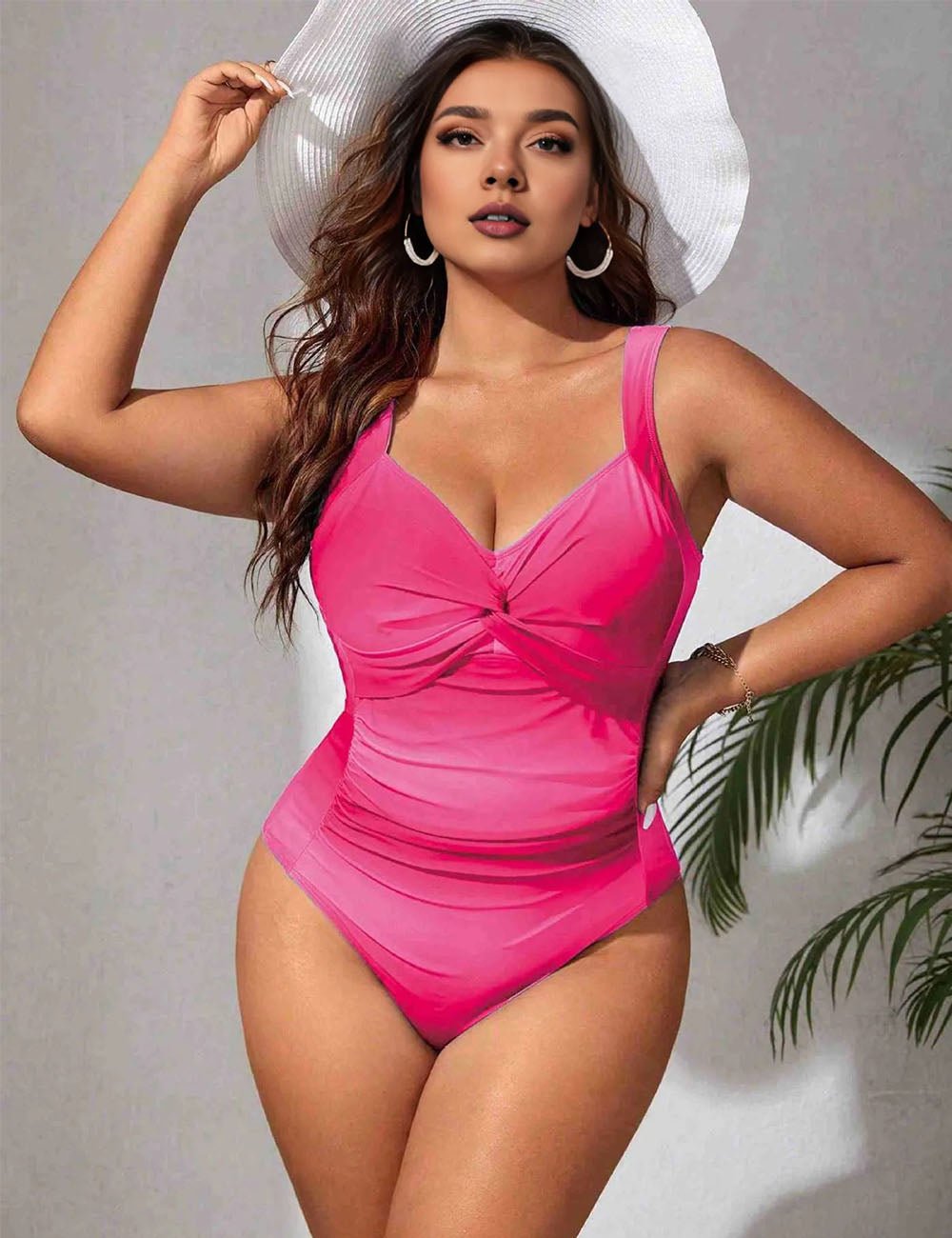Women Plus Size Ombre Twist Front Ruched One Piece Swimsuit - PRUSES